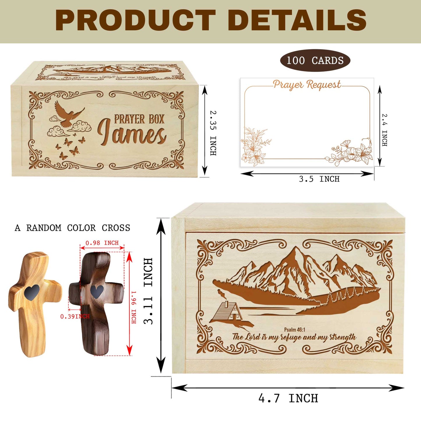 Netecom Personalized Prayer Box Gift, Custom Name Cross and 100 Prayer Request Cards, Christian Faith Keepsake