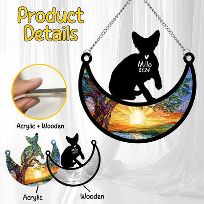 Netecom Personalized Devon Rex Cat Memorial Suncatcher, Custom Cat Ornament with Name Date, Loss of Pet Sympathy Suncatcher Gifts for Cat Lovers, Remembrance Gifts for Loss of Pet