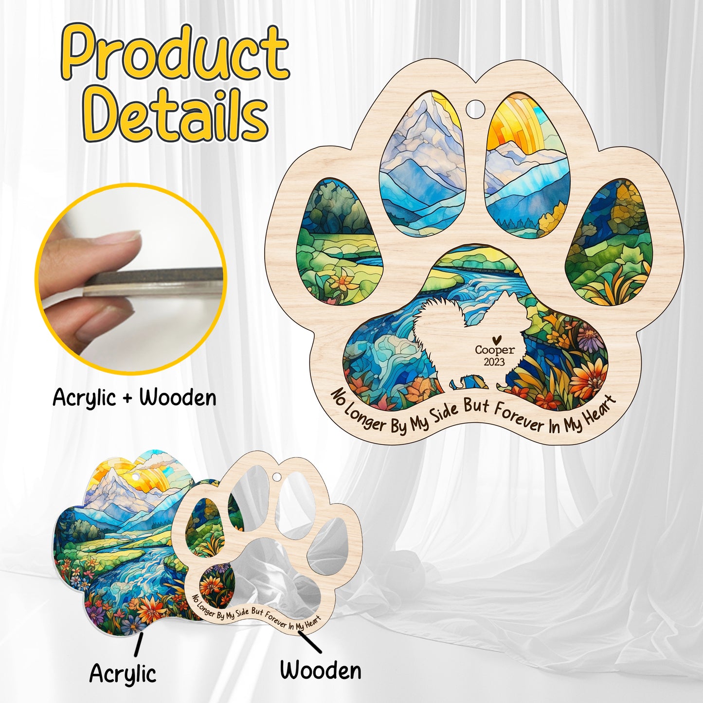 Netecom Personalized Pomeranian Memorial Suncatcher, Dog Paw Memorial Ornament with Name Date, Dog Loss SunCatcher, Loss of Pet Sympathy Gift, Bereavement Gift for Dog Lovers