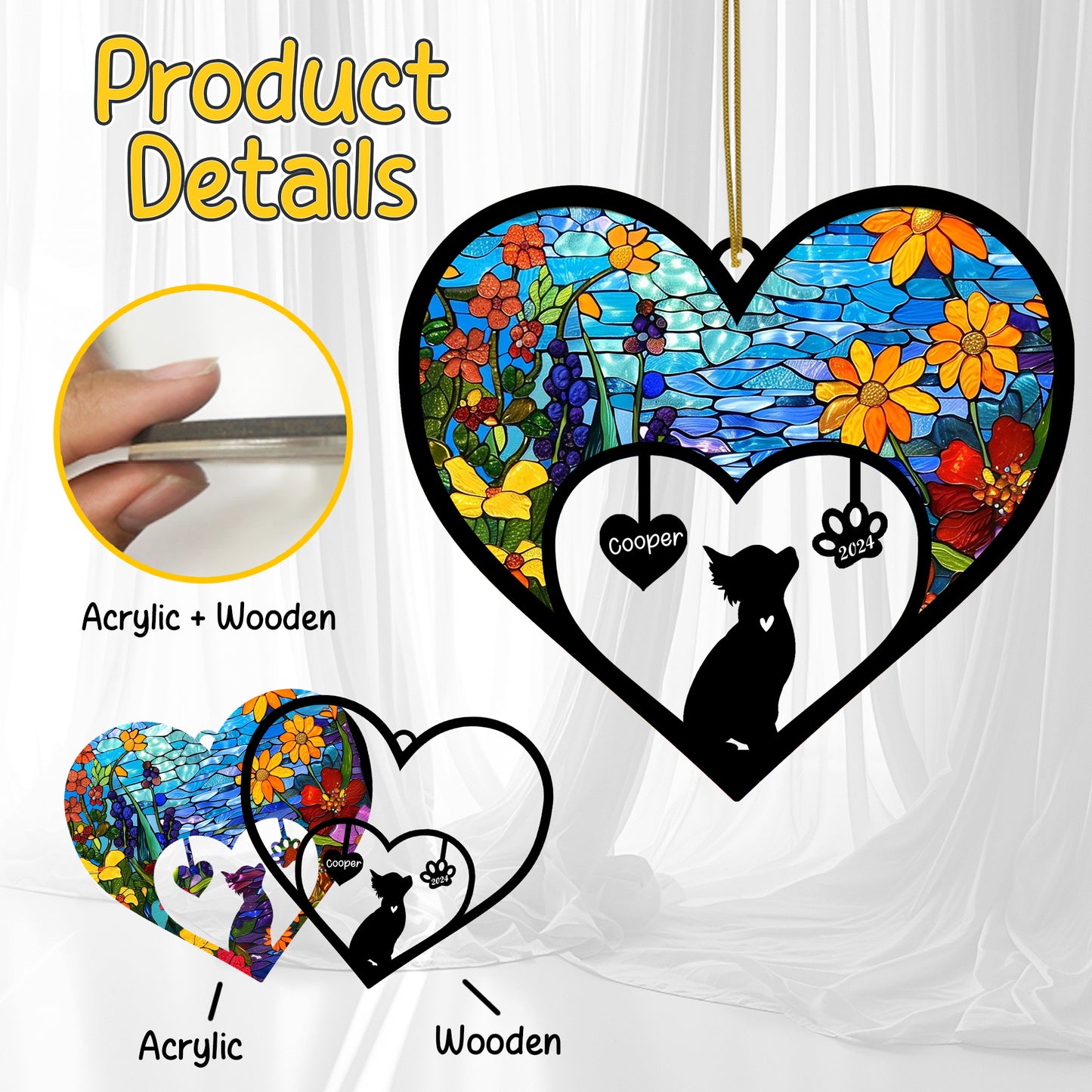 Netecom Chihuahua Dog Memorial Suncatcher, Personalized Chihuahua Memorial with Name Date, Dog Passing Away Gift, Loss of Dog Sympathy Gift, Dog Remembrance Gift