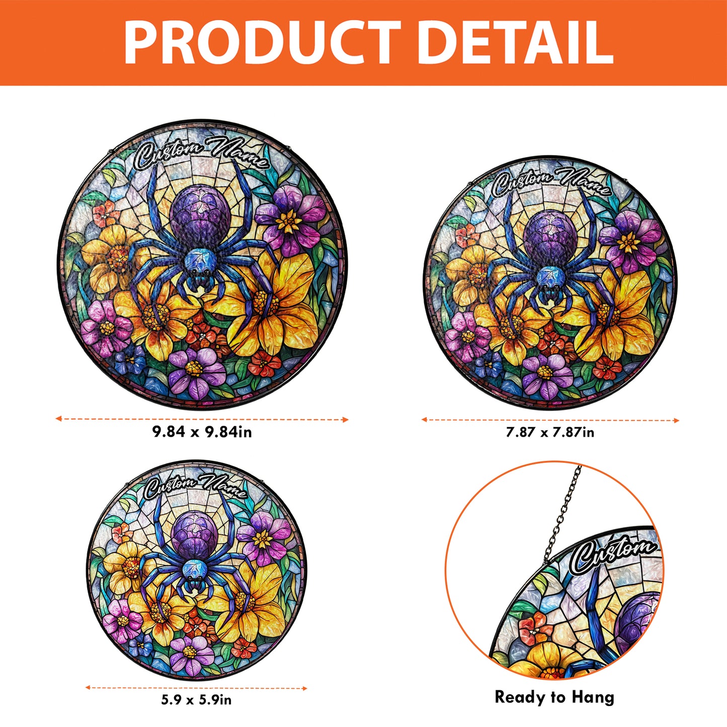 Netecom Custom Spider Stained Glass Ornament, Personalized Memorial Suncatcher, Pet Loss Sympathy Gift, Christmas Decoration