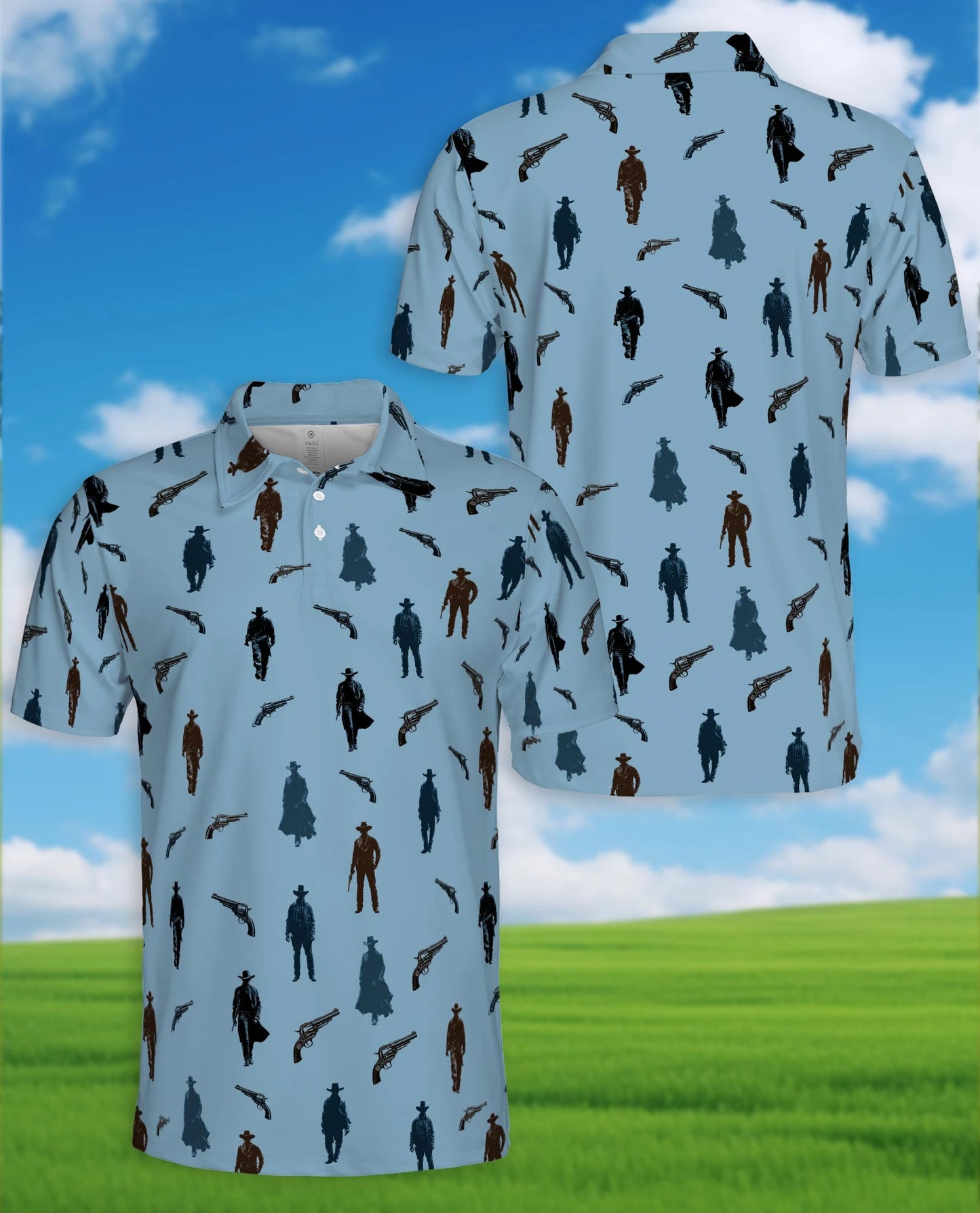 Cowboy Silhouette Pattern Polo Shirt for Men – Western Ranch Style | Netecom