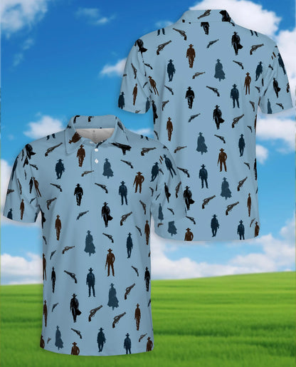 Cowboy Silhouette Pattern Polo Shirt for Men – Western Ranch Style | Netecom