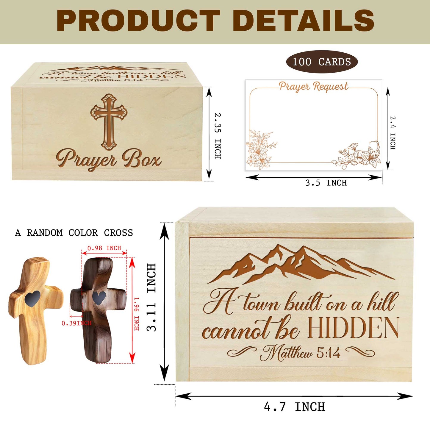 Netecom Custom Wooden Prayer Box with Scripture Design, 100 Prayer Request Cards & Personalized Name Cross – Christian Religious Gift for Faith, Prayer & Reflection