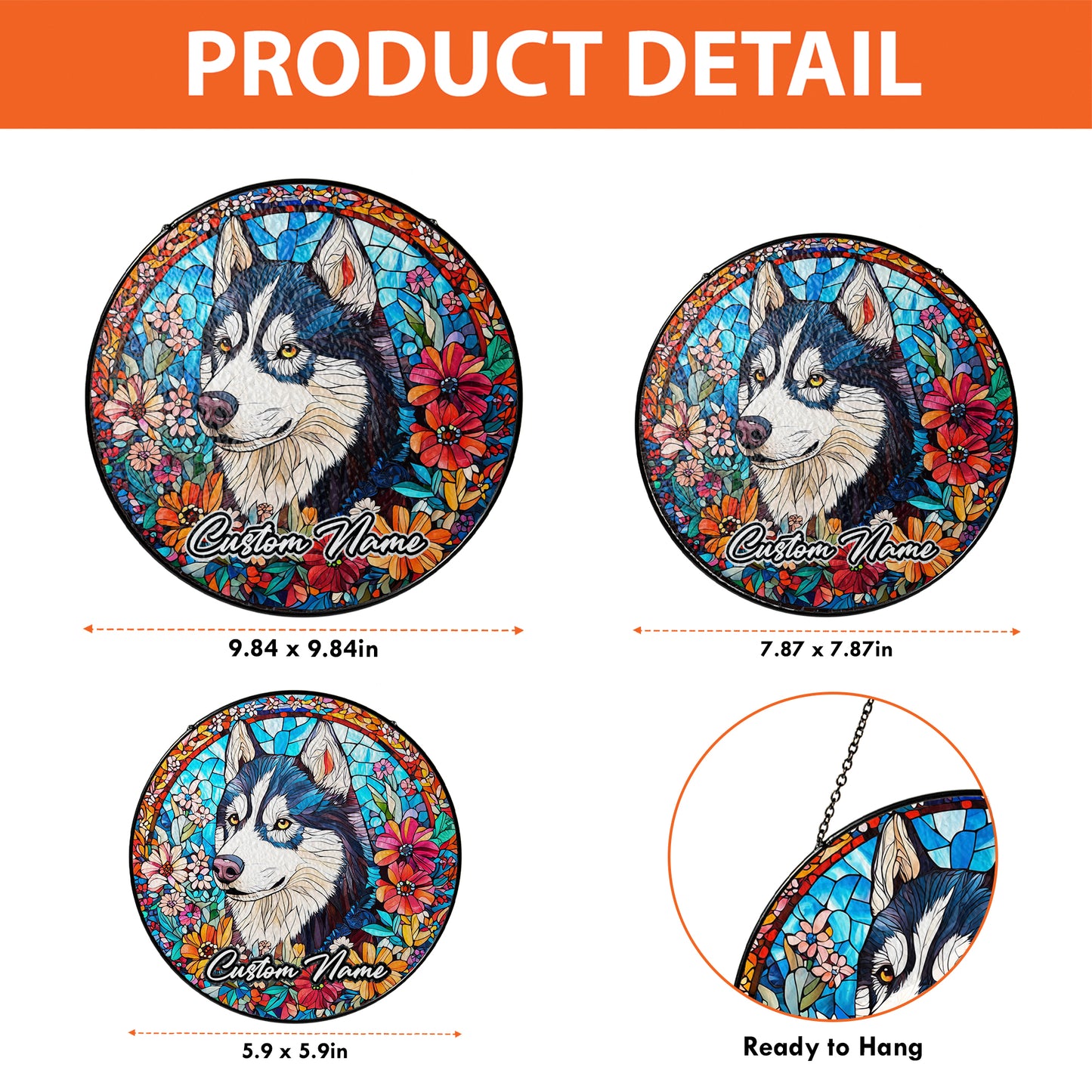 Netecom Custom Husky Dog Stained Glass Ornament, Personalized Memorial Suncatcher, Pet Loss Sympathy Gift, Christmas Decoration