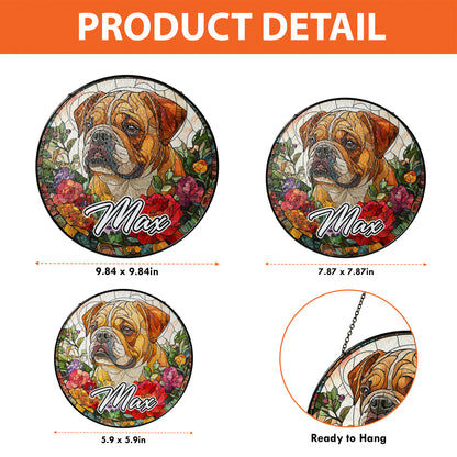 Netecom Custom Bulldog Stained Glass Suncatcher, Personalized Dog Memorial Ornament, Pet Loss Gift, Christmas Window Decoration
