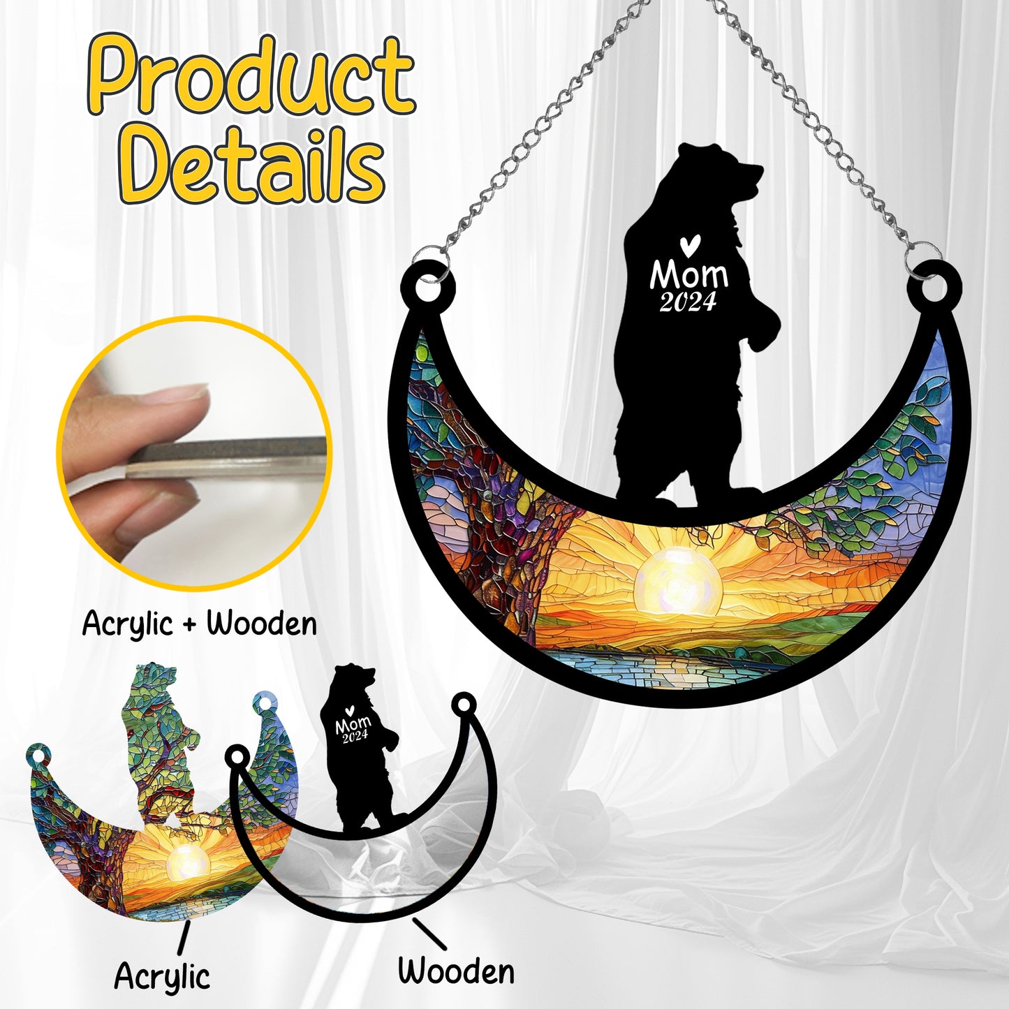 Netecom Personalized Bear Memorial Suncatcher, Custom Bear Ornament with Name Date, Pet Loss Remembrance Gifts, Sympathy Gift for Loss of Pet, Bereavement Gifts for Loss of Pet, Grief Gift