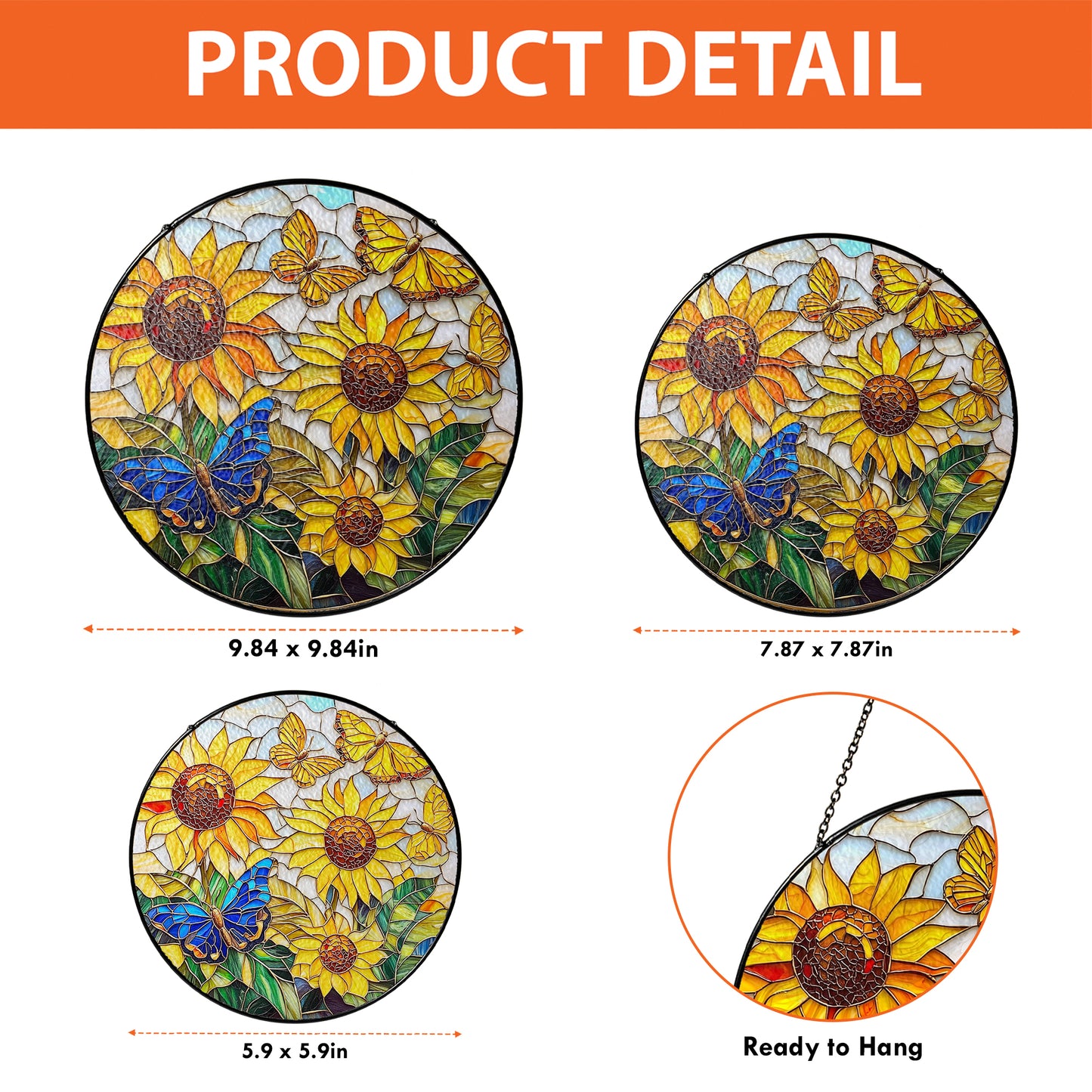 Netecom Sunflower and Butterfly Stained Glass Ornament – Personalized Floral Sun Catcher, Nature-Inspired Window Hanging