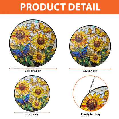 Netecom Sunflower and Butterfly Stained Glass Ornament – Personalized Floral Sun Catcher, Nature-Inspired Window Hanging