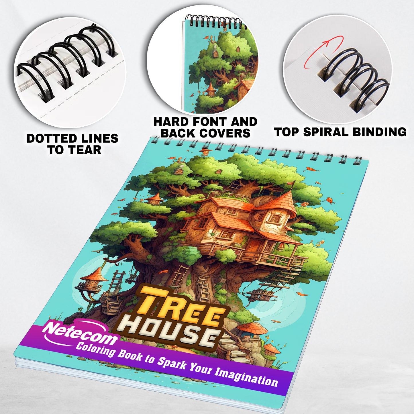 Tree House Spiral Bound Coloring Book, Explore 30 Intriguing Coloring Pages, Depicting Treehouses as Tranquil Retreats and Cozy Sanctuaries in Nature