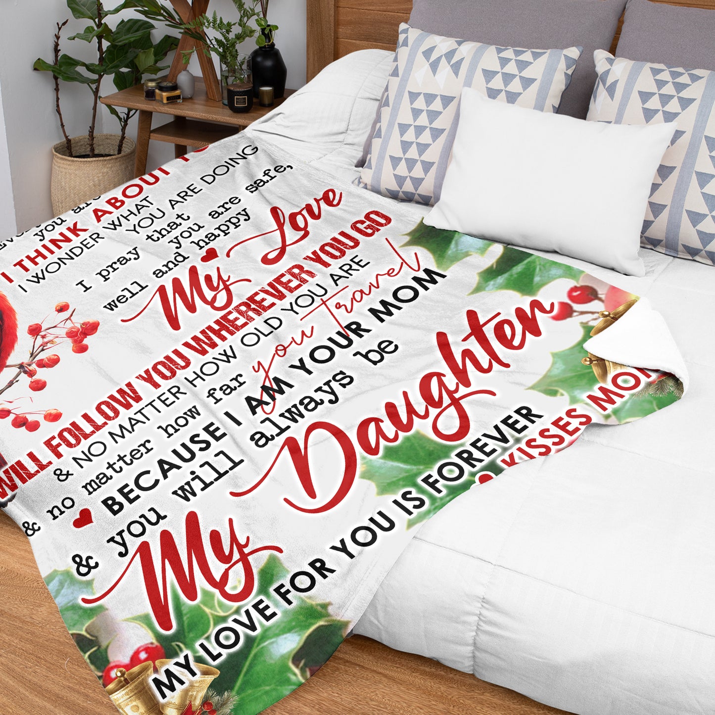 Netecom Personalized Love Letter To My Daughter Blanket from Mom, Red Cardinal Holiday Throw Blanket for Couch, Bed or Sofa, Ultra Soft Warm Gift for Daughter’s Birthday, Thanksgiving and Christmas