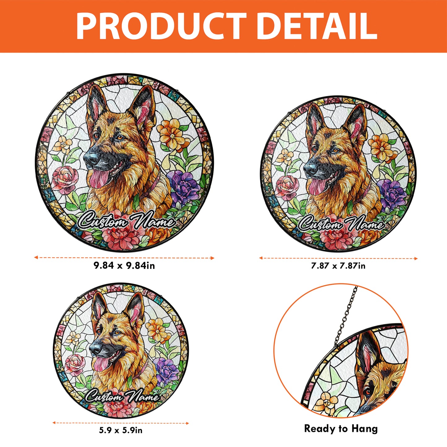 Netecom Custom German Shepherd Stained Glass Ornament, Personalized Pet Memorial Suncatcher, Pet Loss Sympathy Gift, Christmas Decoration