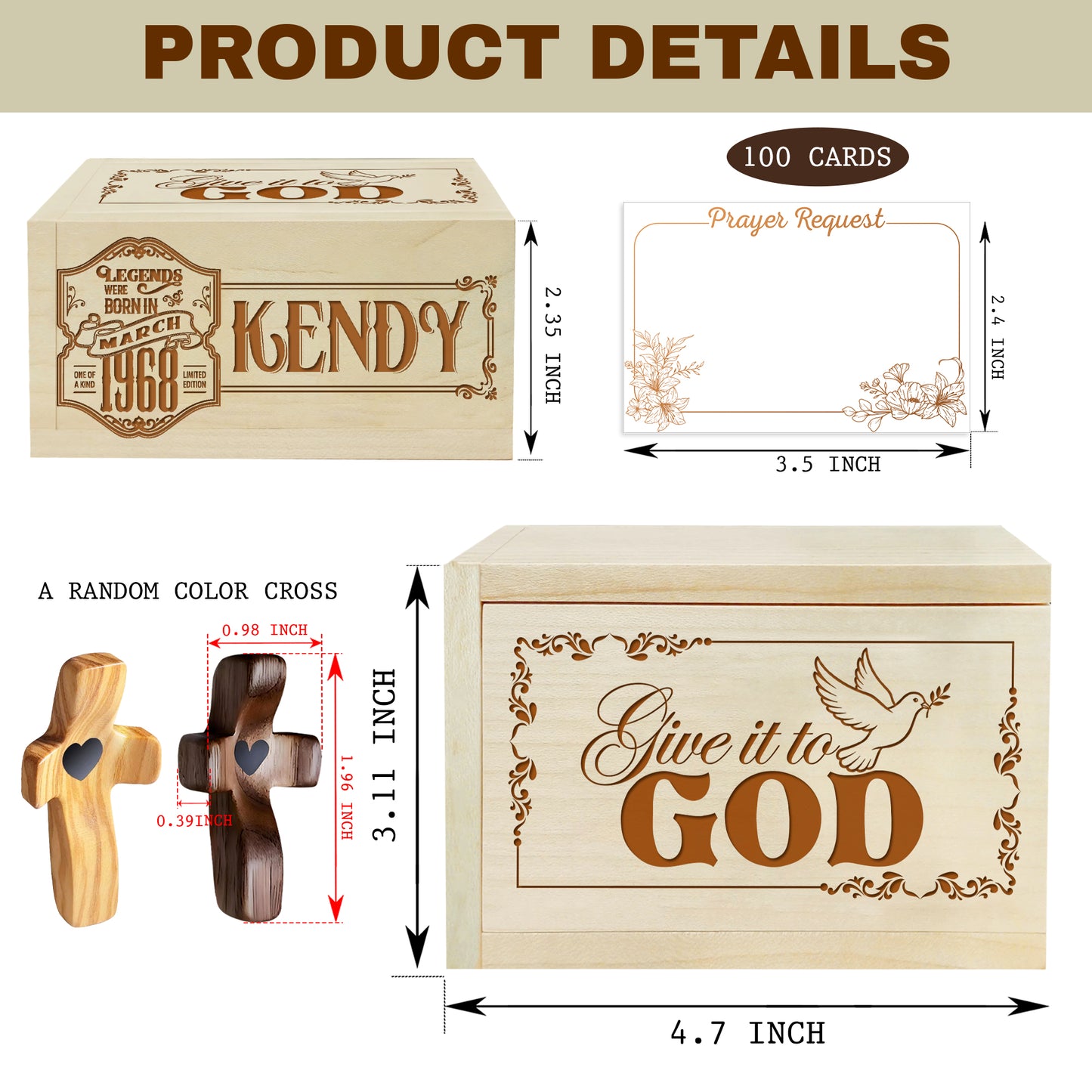 Netecom Personalized Prayer Box Decanter – 100 Prayer Cards with Custom Name, Month & Year Engraving on Box and Wooden Cross, Thoughtful Christian Gift for Faith, Gratitude & Reflection