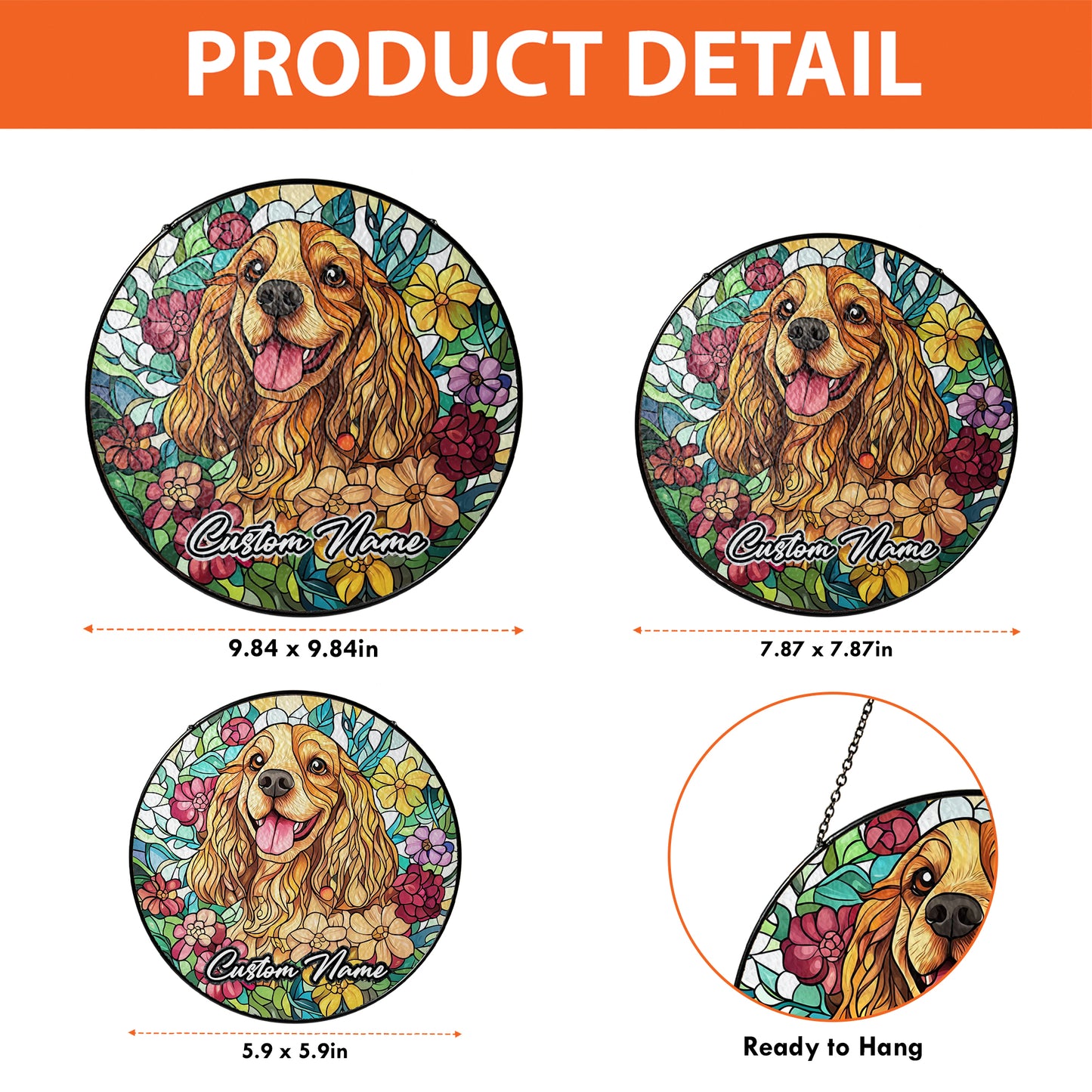 Netecom Personalized Cocker Spaniel Dog Ornament, Custom Memorial Suncatcher, Pet Loss Sympathy Gift, Christmas Decoration