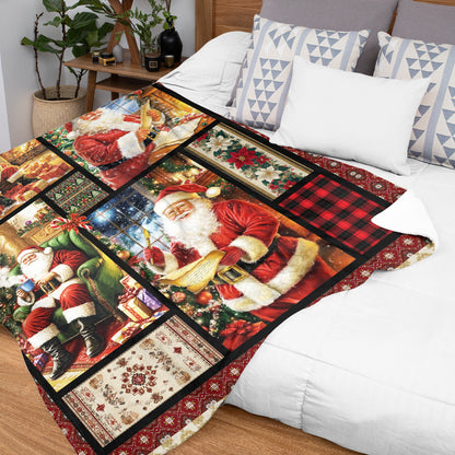 Netecom Santa Pug Dog Christmas Blanket, Holiday Dog Lover Throw Blanket for Couch, Bed or Sofa, Ultra Soft Warm Gift for Christmas and Holiday