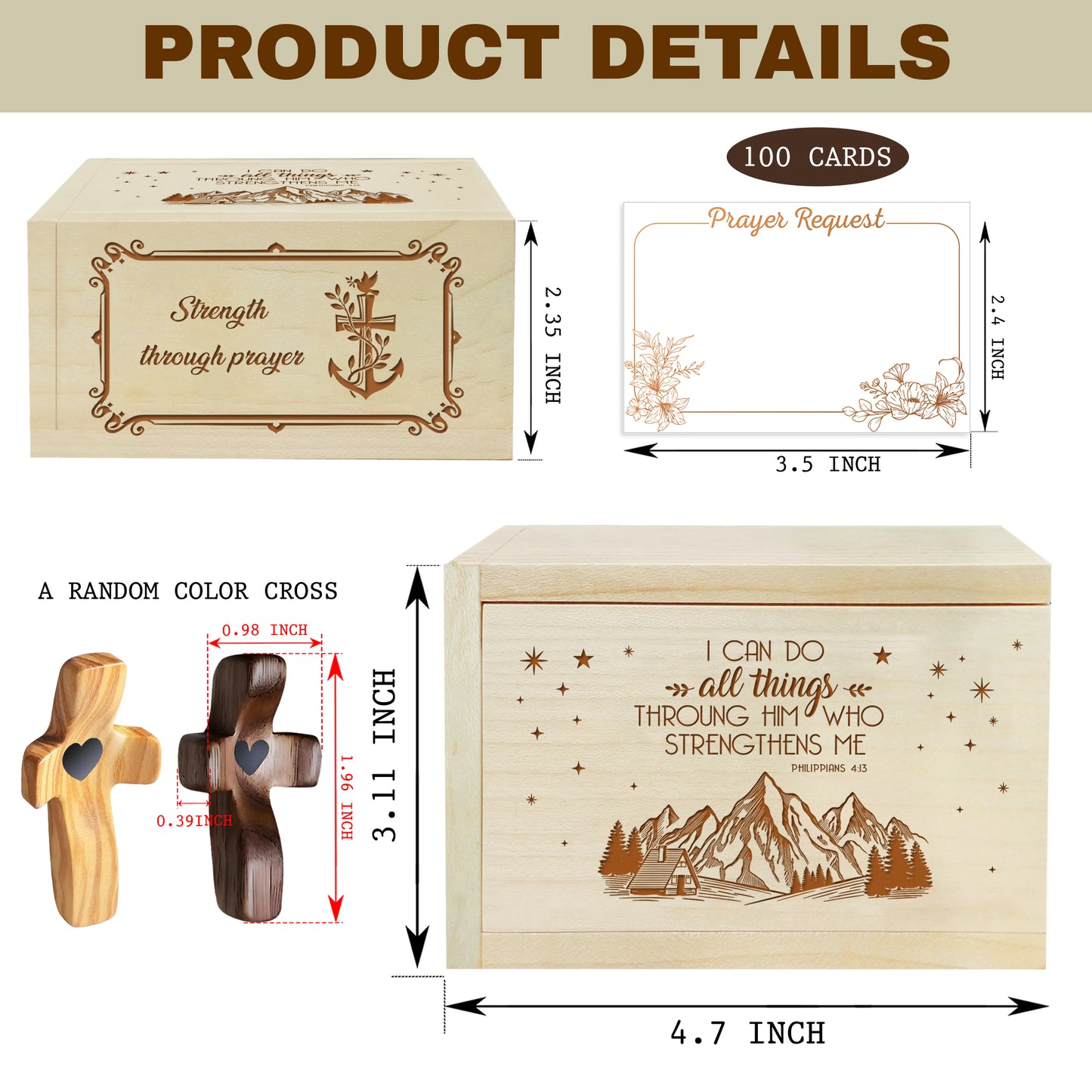 Netecom Personalized Prayer Box with Custom Name Cross, 100 Prayer Request Cards, Christian Gift for Daily Faith and Spiritual Reflection