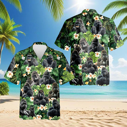 Netecom Funny Gorilla Smoking Hawaiian Shirt, Monkey Lover Gifts, Tropical Animal Button Down Summer Beach Shirts