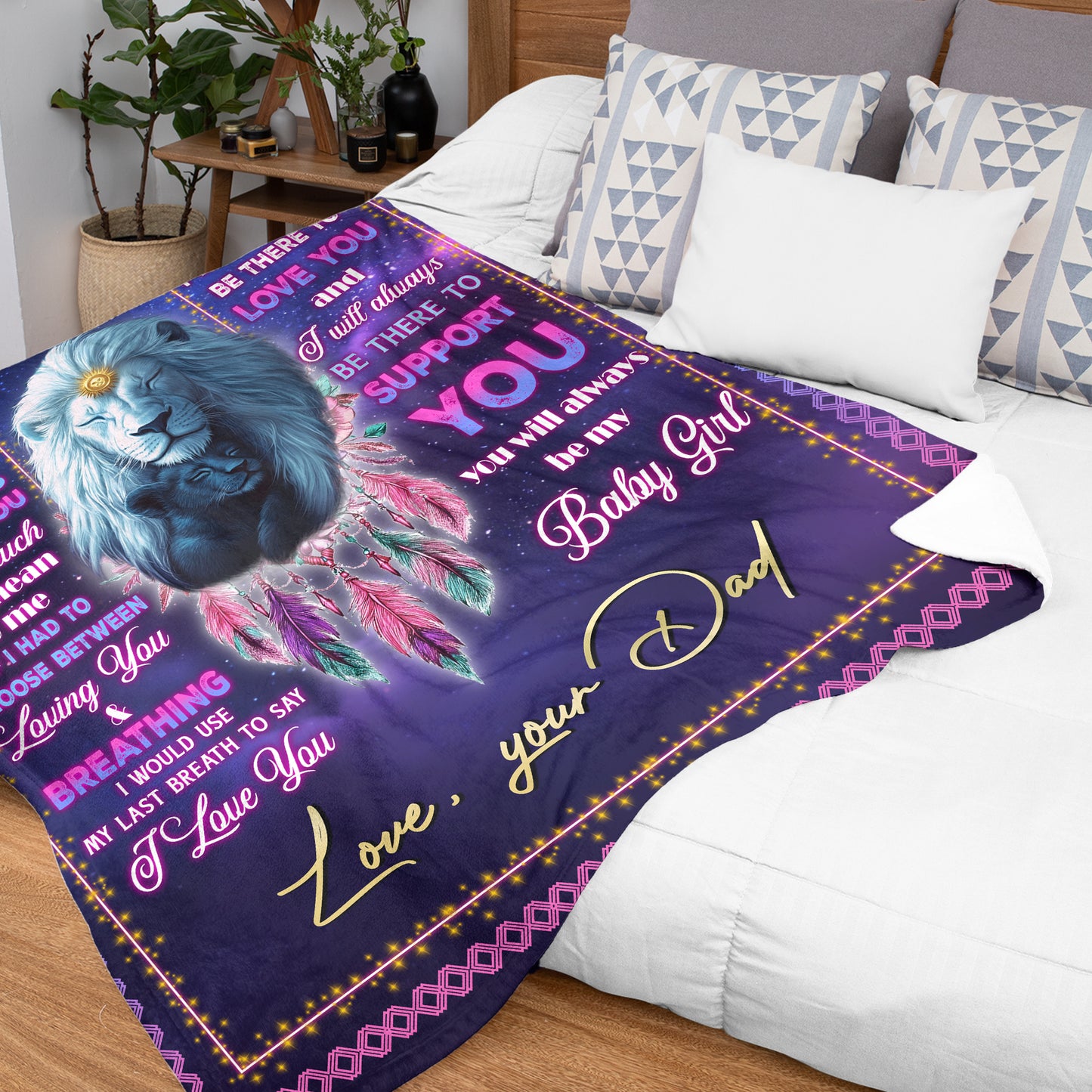 Netecom Personalized Lion To My Daughter Blanket from Dad, Custom Love Letter Throw Blanket for Couch, Bed or Sofa, Ultra Soft Warm Gift for Daughter’s Birthday, Anniversary and Christmas