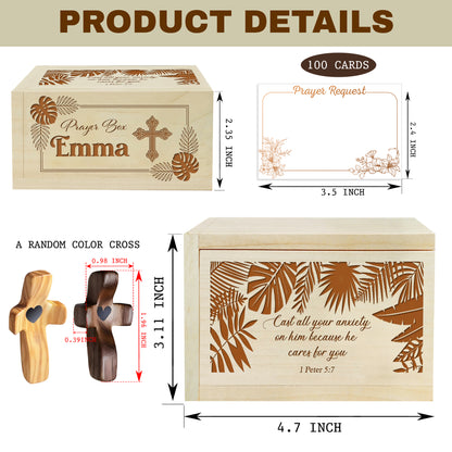 Netecom Personalized Wooden Prayer Box with Custom Name Hand Cross, 100 Prayer Request Cards – Christian Gift for Christmas, Easter & Everyday Prayer