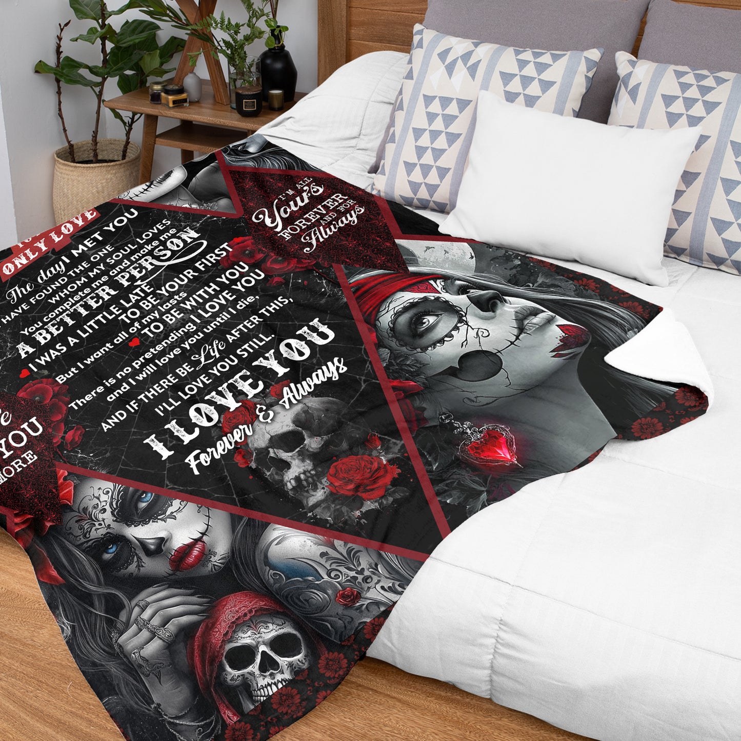 Netecom Gothic To My Only Love Blanket, Skull and Rose Throw Blanket for Couch, Bed or Sofa, Ultra Soft Warm Gift for Birthday, Anniversary and Christmas