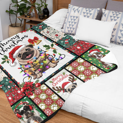 Netecom Santa Pug Dog Christmas Blanket, Holiday Dog Lover Throw Blanket for Couch, Bed or Sofa, Ultra Soft Warm Gift for Christmas and Holiday