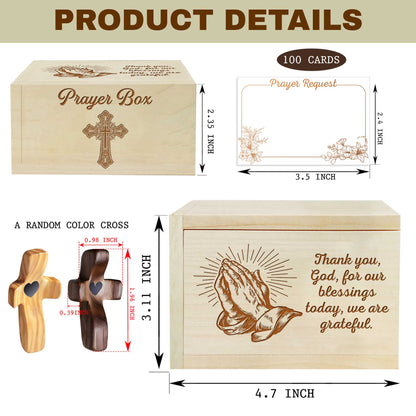 Netecom Personalized Christian Prayer Box with 100 Prayer Request Cards & Custom Name Wooden Cross – Faith Gratitude Gift, Thankful Prayer Keepsake for Home or Church