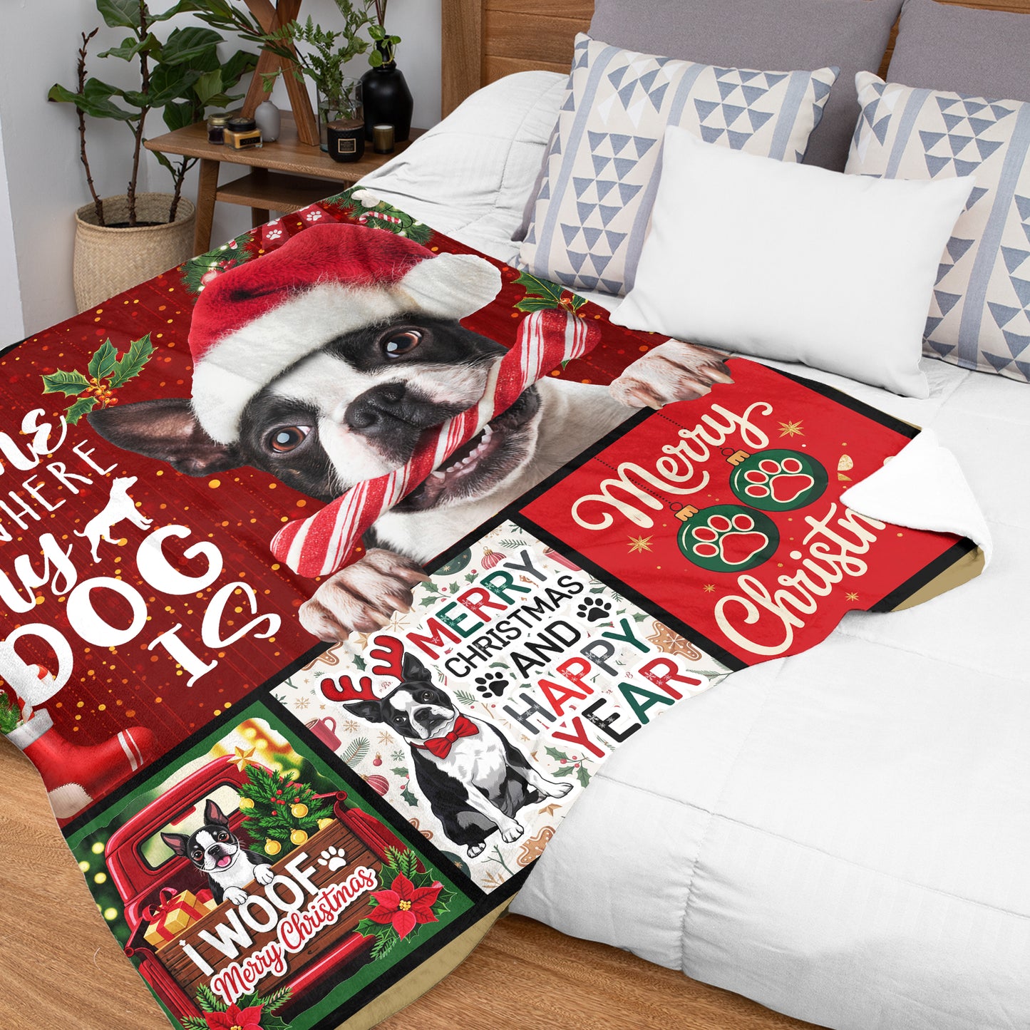 Netecom Christmas French Bulldog Blanket, Holiday Dog Lover Throw Blanket for Couch, Bed or Sofa, Ultra Soft Warm Gift for Christmas and Holiday