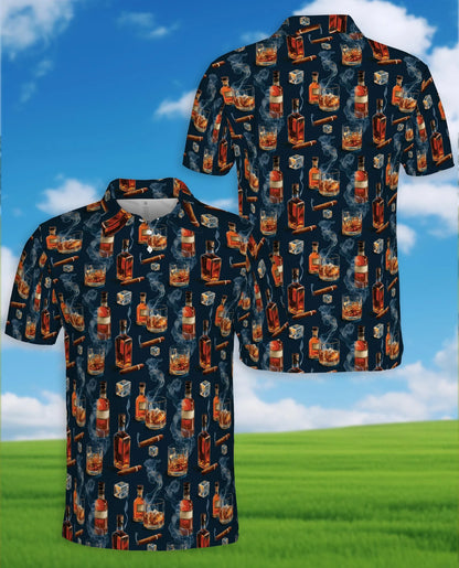 Whiskey and Cigar Pattern Polo Shirt for Men – Vintage Gentleman Style | Netecom