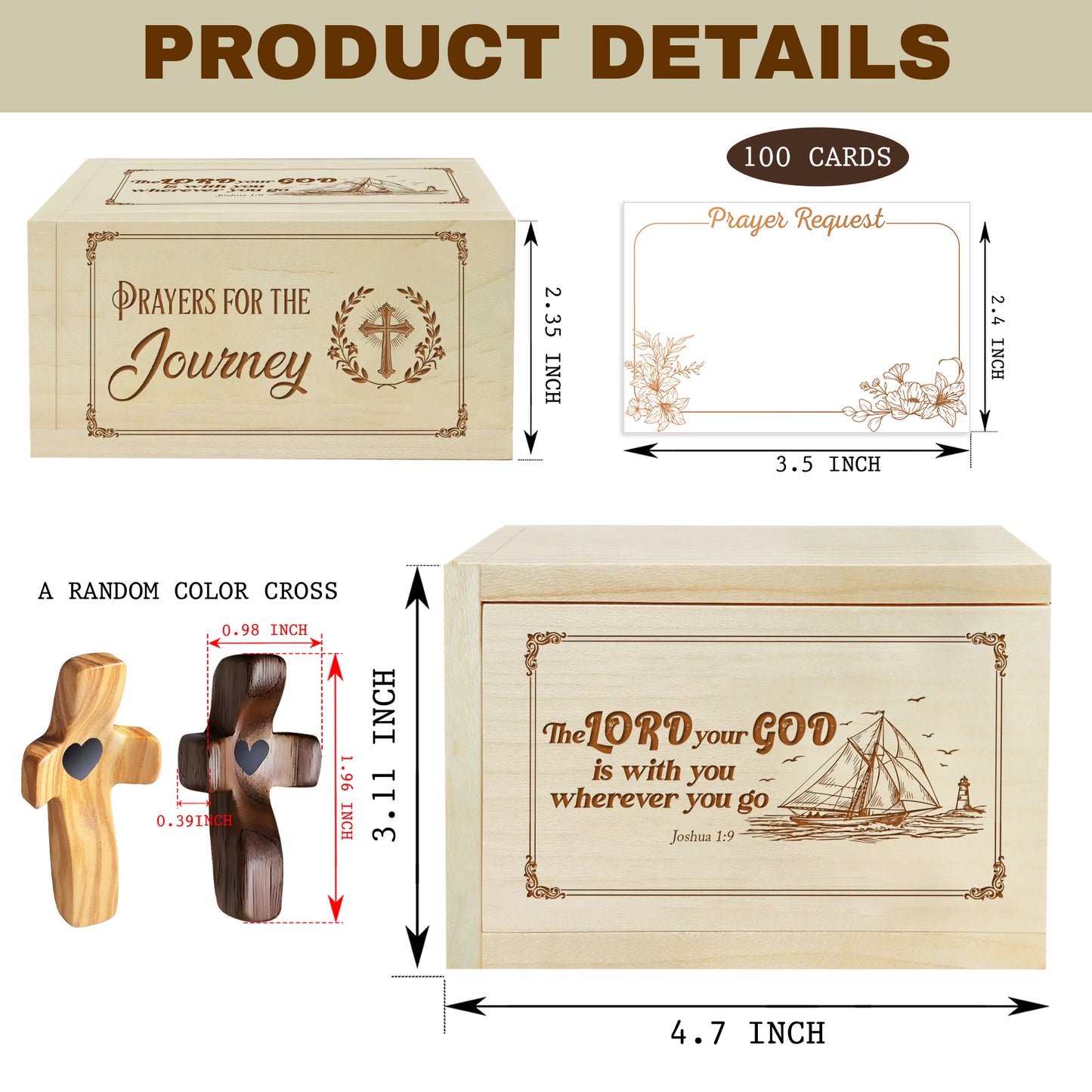 Netecom Personalized Prayer Box with Custom Name Cross, Wooden Christian Faith Keepsake with 100 Prayer Request Cards, Religious Gift for Daily Prayer & Reflection