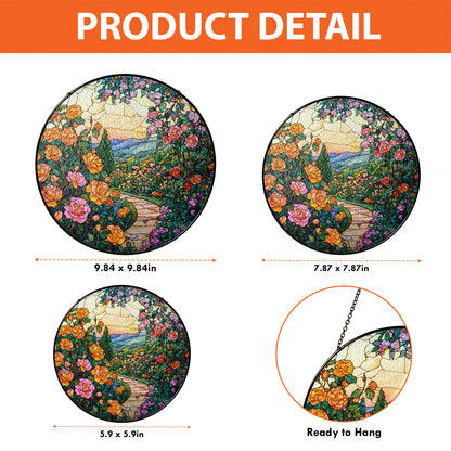 Netecom Rose Garden Stained Glass Ornament – Custom Floral Sun Catcher, Garden Path Decoration and Gift