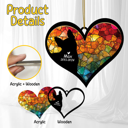 Netecom Personalized Boston Terrier Memorial Suncatcher, Dog Ornament with Name Date, Pet Loss Sympathy Gift, Remembrance Keepsake, Bereavement Gift for Dog Lovers, Heart Suncatcher