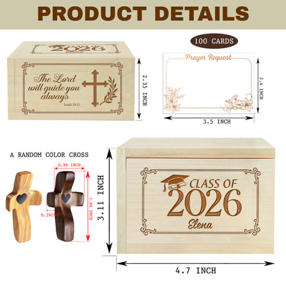 Netecom Custom Graduation Prayer Box with Name & Year on Box, Personalized Name on Cross, 100 Prayer Request Cards, Christian Faith Gift for Reflection