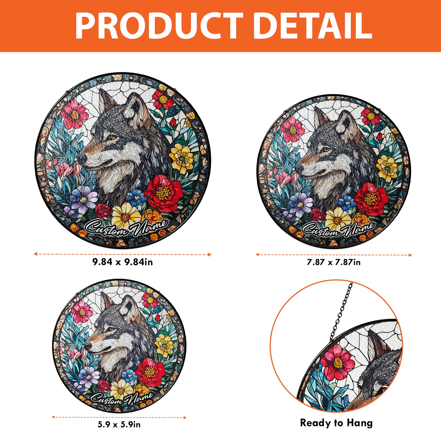 Netecom Custom Wolf Stained Glass Ornament, Personalized Memorial Suncatcher, Pet Loss Sympathy Gift, Christmas Decoration