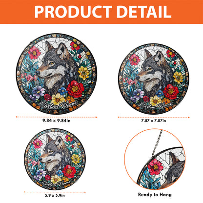 Netecom Custom Wolf Stained Glass Ornament, Personalized Memorial Suncatcher, Pet Loss Sympathy Gift, Christmas Decoration