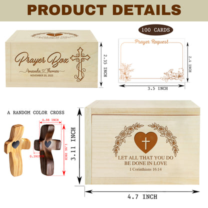 Netecom Personalized Couple Prayer Box for Valentine’s Day with 100 Prayer Request Cards & Wooden Cross – Custom Names and Anniversary Date Christian Gift