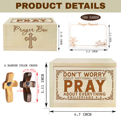 Netecom Wooden Prayer Box with Bible Verse Engraving, 100 Prayer Request Cards & Personalized Name Cross – Religious Faith Gift