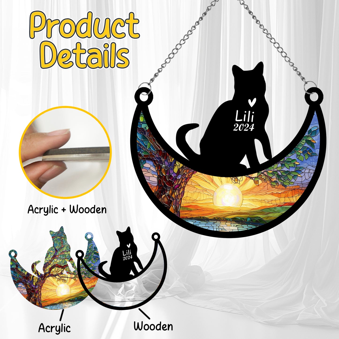 Netecom Personalized American Shorthair Cat  Memorial Suncatcher, Custom Cat Ornament with Name Date, Loss of Pet Sympathy Suncatcher Gifts for Cat Lovers, Remembrance Gifts for Loss of Pet