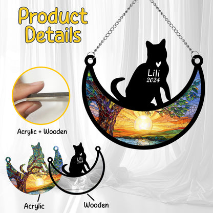 Netecom Personalized American Shorthair Cat  Memorial Suncatcher, Custom Cat Ornament with Name Date, Loss of Pet Sympathy Suncatcher Gifts for Cat Lovers, Remembrance Gifts for Loss of Pet