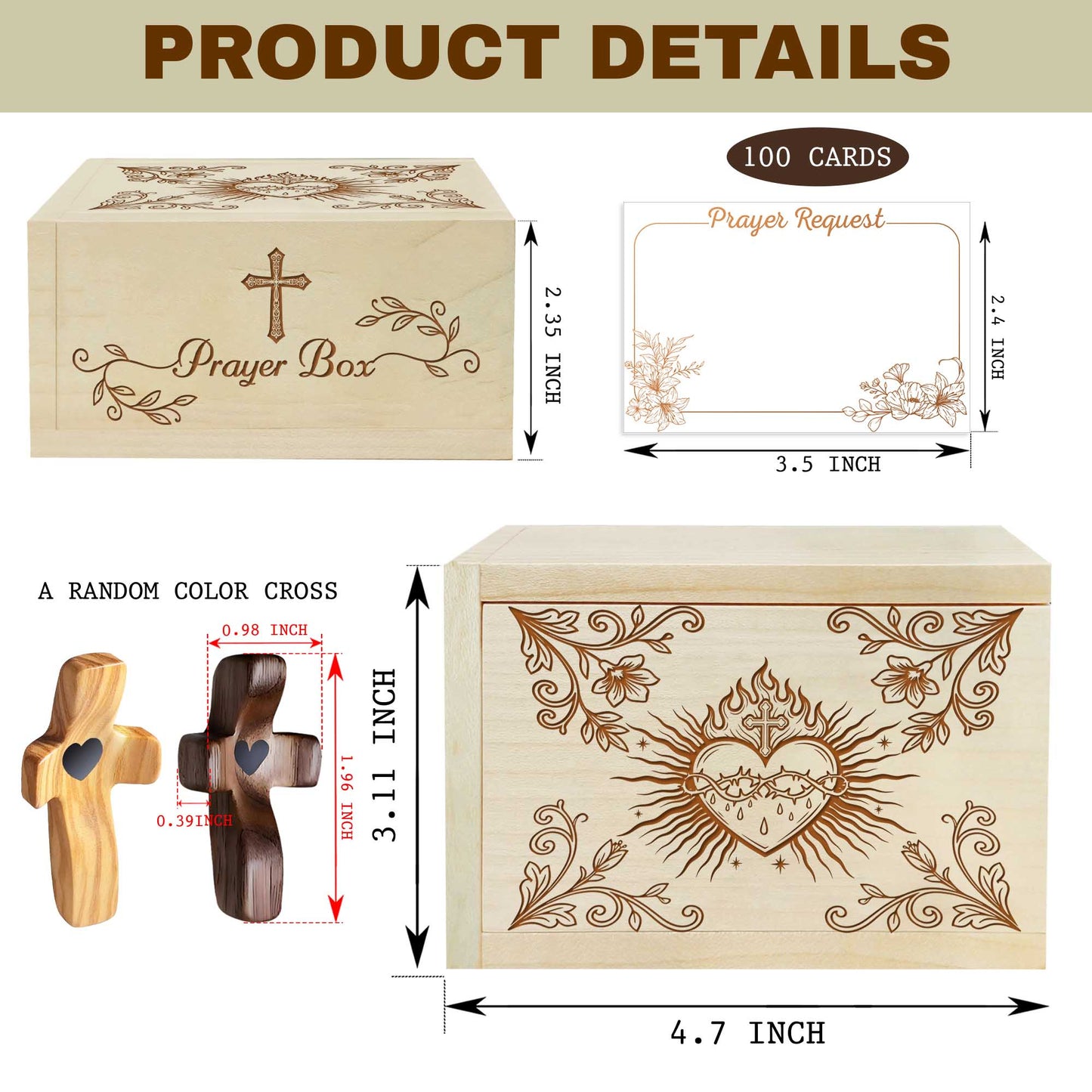 Netecom Personalized Wooden Prayer Box with 100 Prayer Request Cards & Custom Name Wooden Cross – Christian Faith Gift for Prayer, Encouragement and Spiritual Keepsake