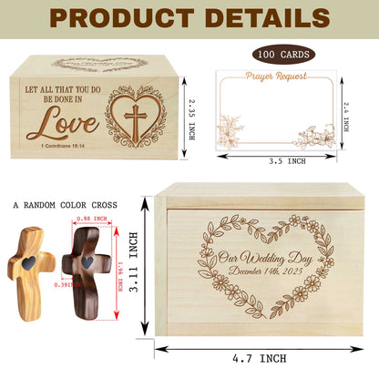 Netecom Personalized Wedding Anniversary Prayer Box for Wife or Husband, Custom Date Wooden Keepsake with Engraved Name Cross & 100 Prayer Request Cards, Christian Love Gift