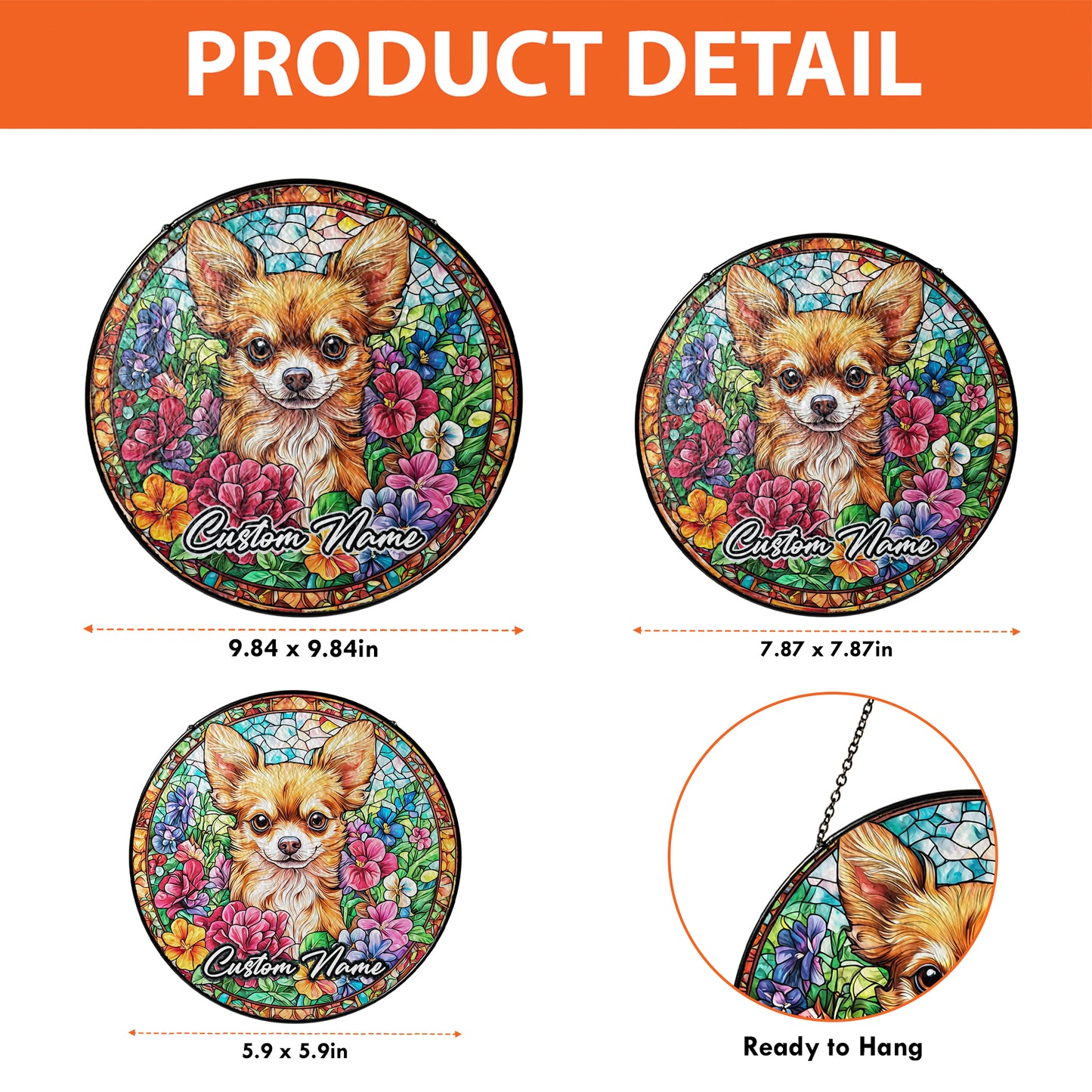 Netecom Personalized Chihuahua Dog Suncatcher, Custom Pet Memorial Ornament, Pet Loss Sympathy Gift, Christmas Window Decor