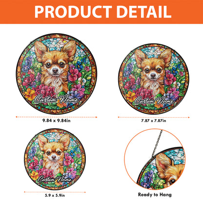 Netecom Personalized Chihuahua Dog Suncatcher, Custom Pet Memorial Ornament, Pet Loss Sympathy Gift, Christmas Window Decor