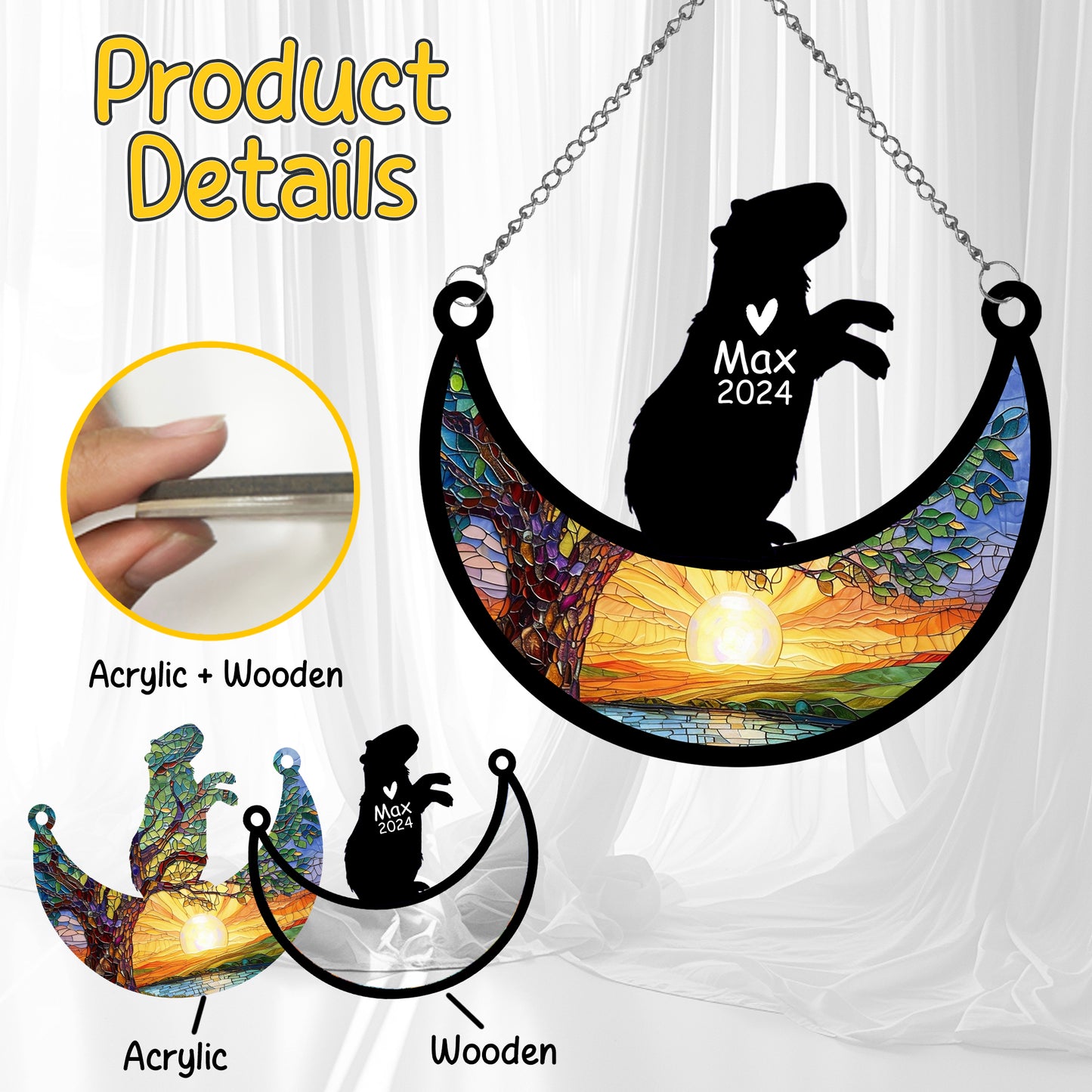 Netecom Personalized Capybara Memorial Suncatcher, Custom Capybara Ornament with Name Date, Pet Loss Remembrance Gifts, Sympathy Gift for Loss of Pet, Bereavement Gifts for Loss of Pet, Grief Gift