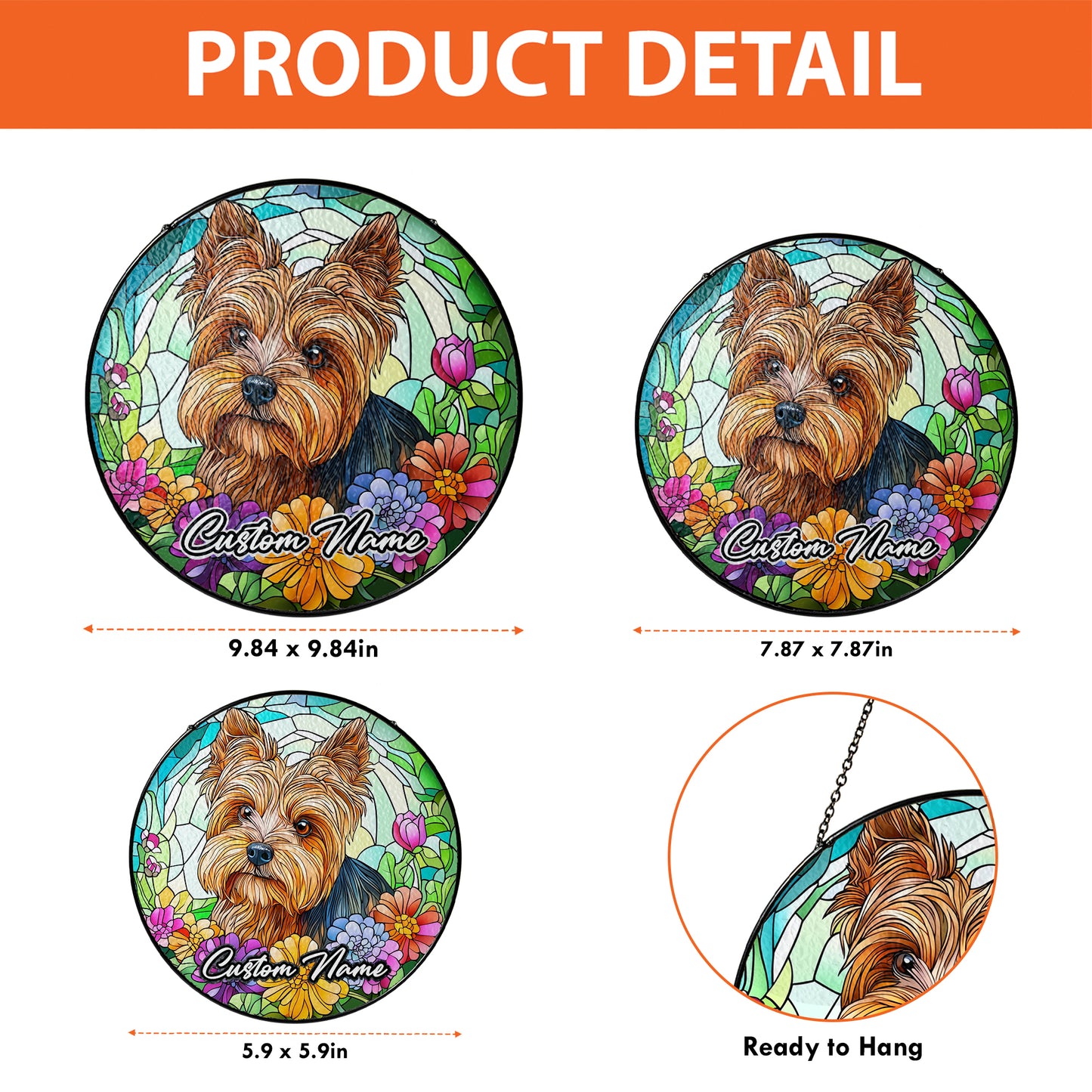 Netecom Personalized Yorkshire Terrier Dog Ornament, Custom Memorial Suncatcher, Pet Loss Remembrance Gift, Christmas Decoration