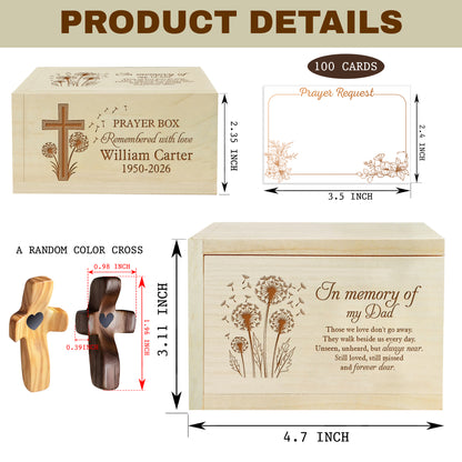Netecom Personalized Memory Dad Prayer Box – Custom Name & Year Engraved, 100 Prayer Request Cards with Wooden Cross, Christian Memorial Keepsake Gift