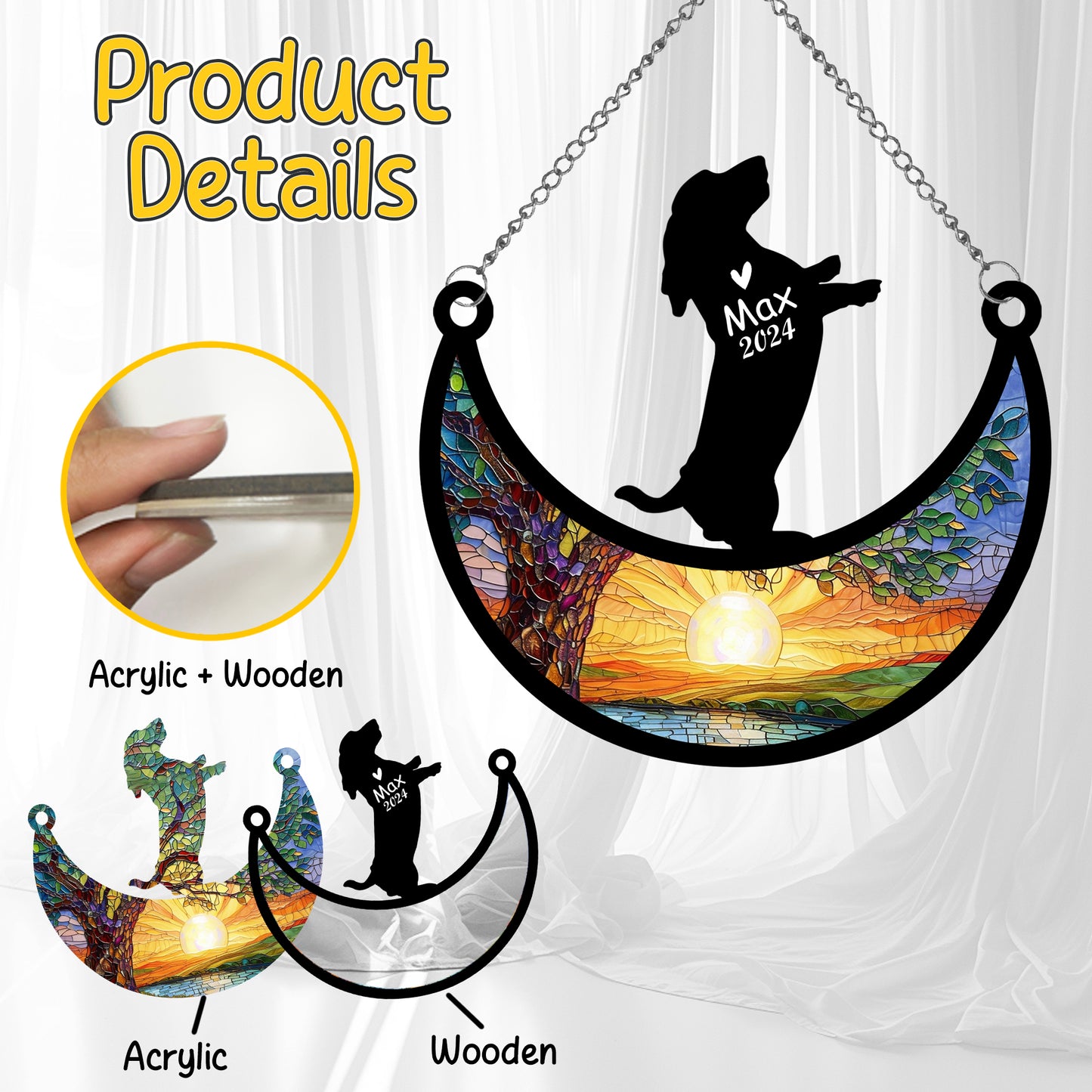 Netecom Personalized Basset Hound Memorial Suncatcher, Custom Basset Hound Ornament with Name Date, Dog Loss Sympathy Gift, Pet Loss Remembrance Gifts, Bereavement Gifts for Loss of Pet