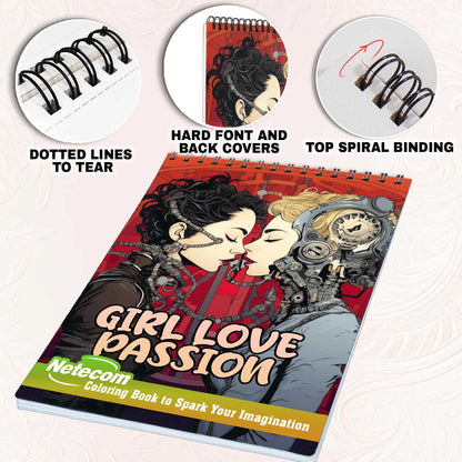 Girl Love Passion Spiral Bound Coloring Book, Celebrate the Fiery Romance of Lesbian Love Stories with 30 Captivating Coloring Scenes of Passionate Couples.