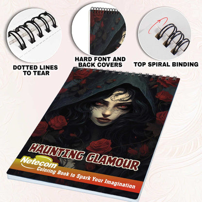 Haunting Glamour Spiral Bound Coloring Book, Face Your Fears with 30 Mesmerizing Coloring Pages of Horror Beauty Girls in Haunting Glamour, Providing Therapeutic Stress Relief