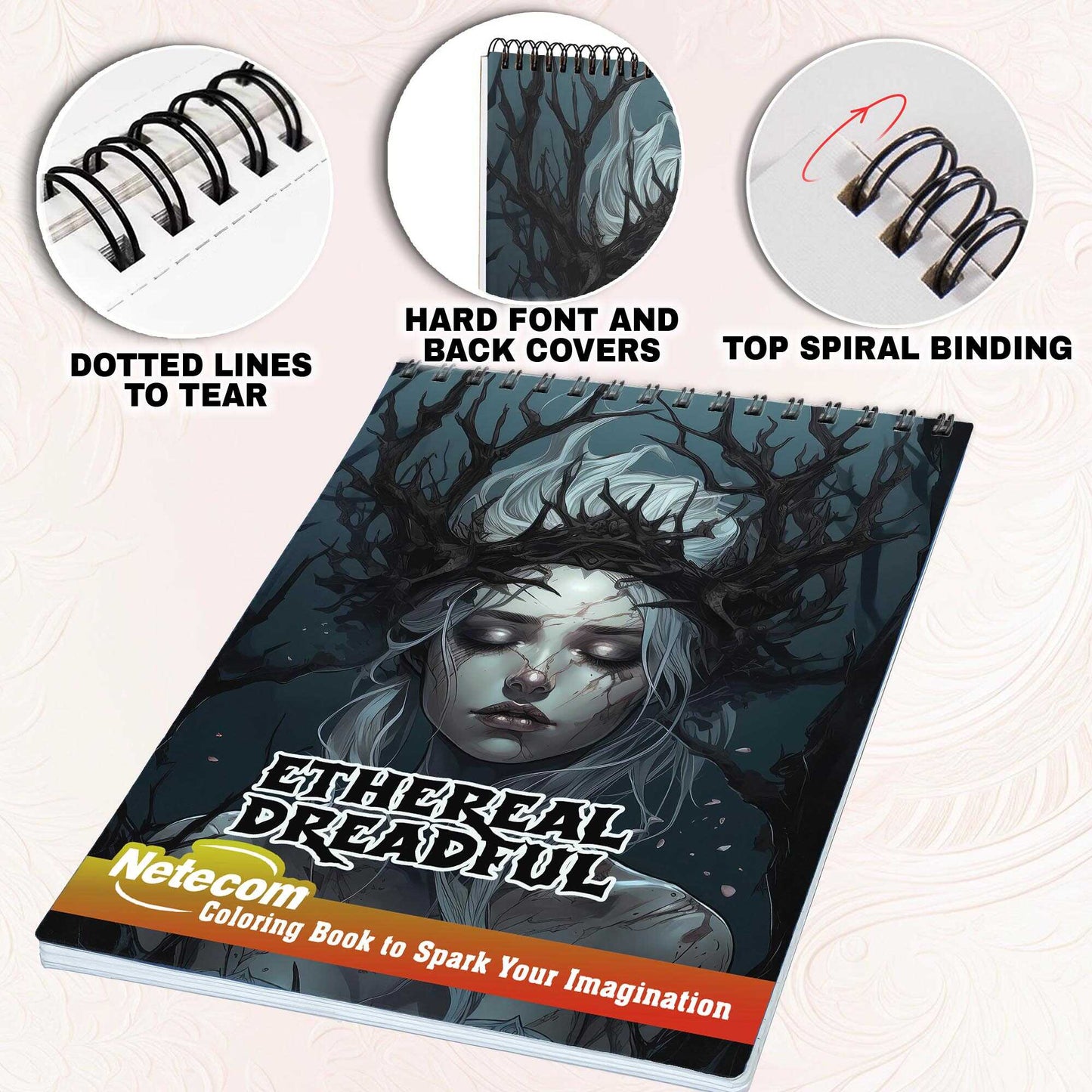 Ethereal Dreadful Spiral Bound Coloring Book, Unveil the Mysterious Allure with 30 Enchanting Coloring Pages, Creating a Hauntingly Beautiful and Mindful Coloring Experience