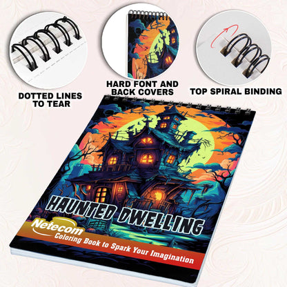 Haunted Dwelling Spiral Bound Coloring Book, Discover the Eerie Beauty of Haunted Dwellings with 30 Exquisitely Illustrated Coloring Pages.